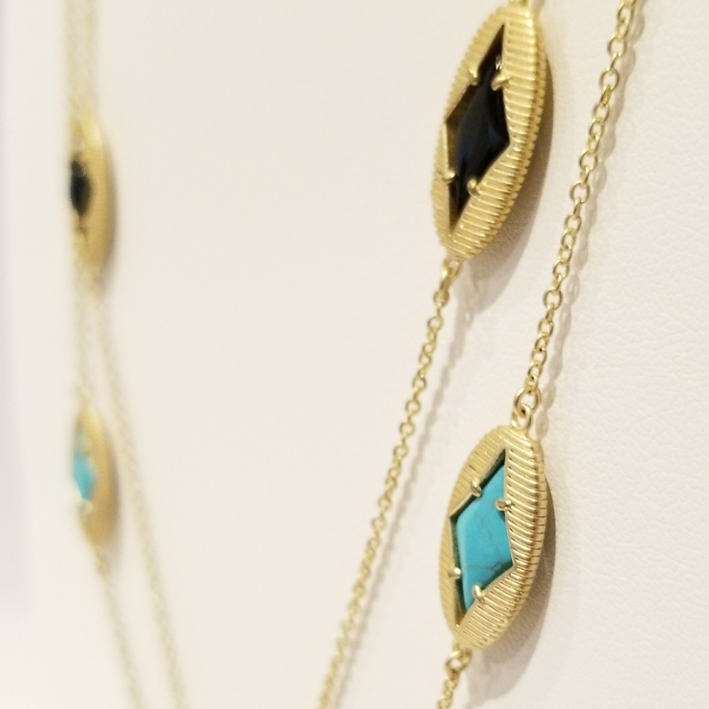 Diamond Shape Stationed Long Necklace. - Picture 7 of 8